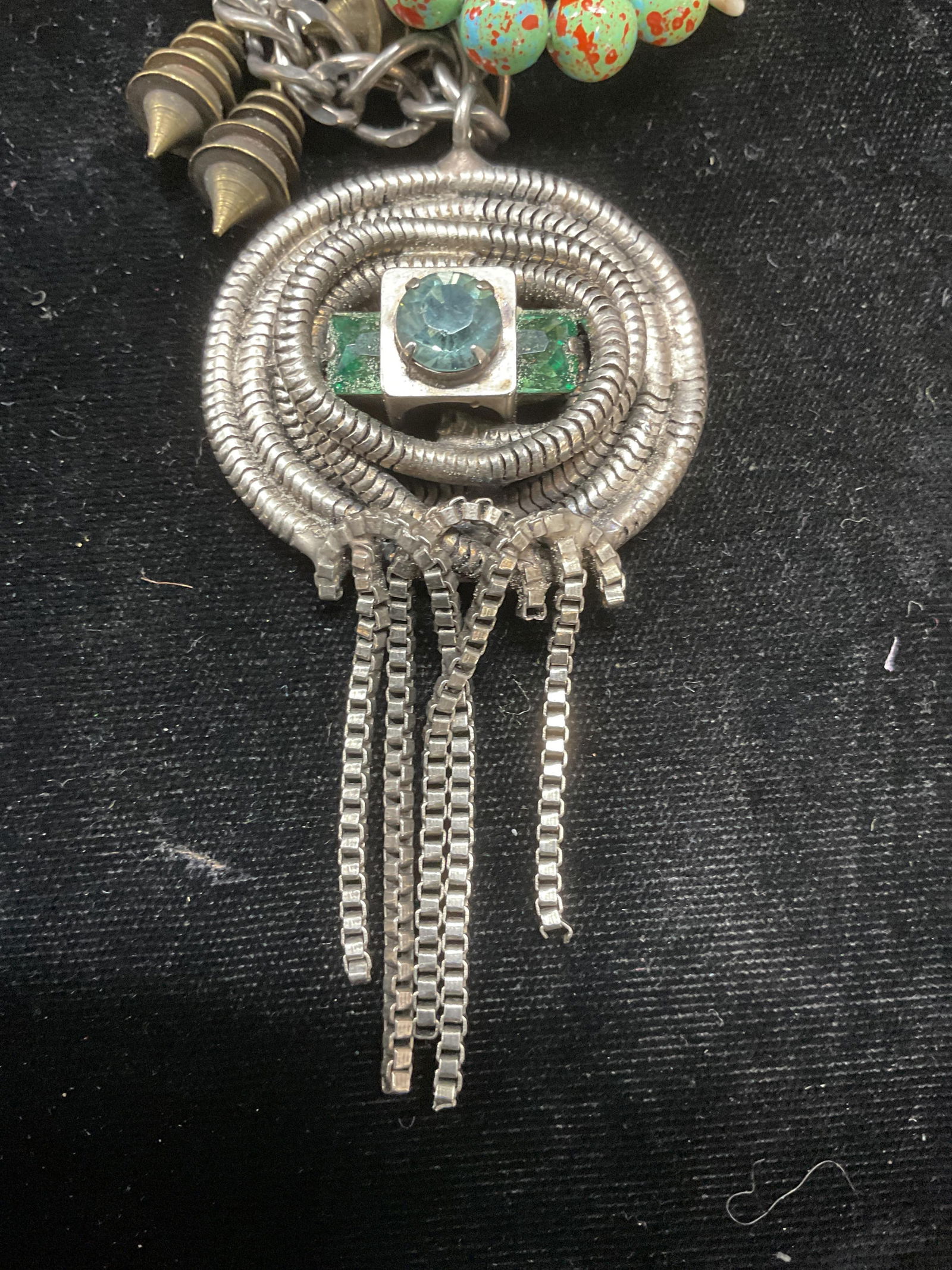 Signed Crystal, Lucite, Stone Pendant Necklace (1 of 10)