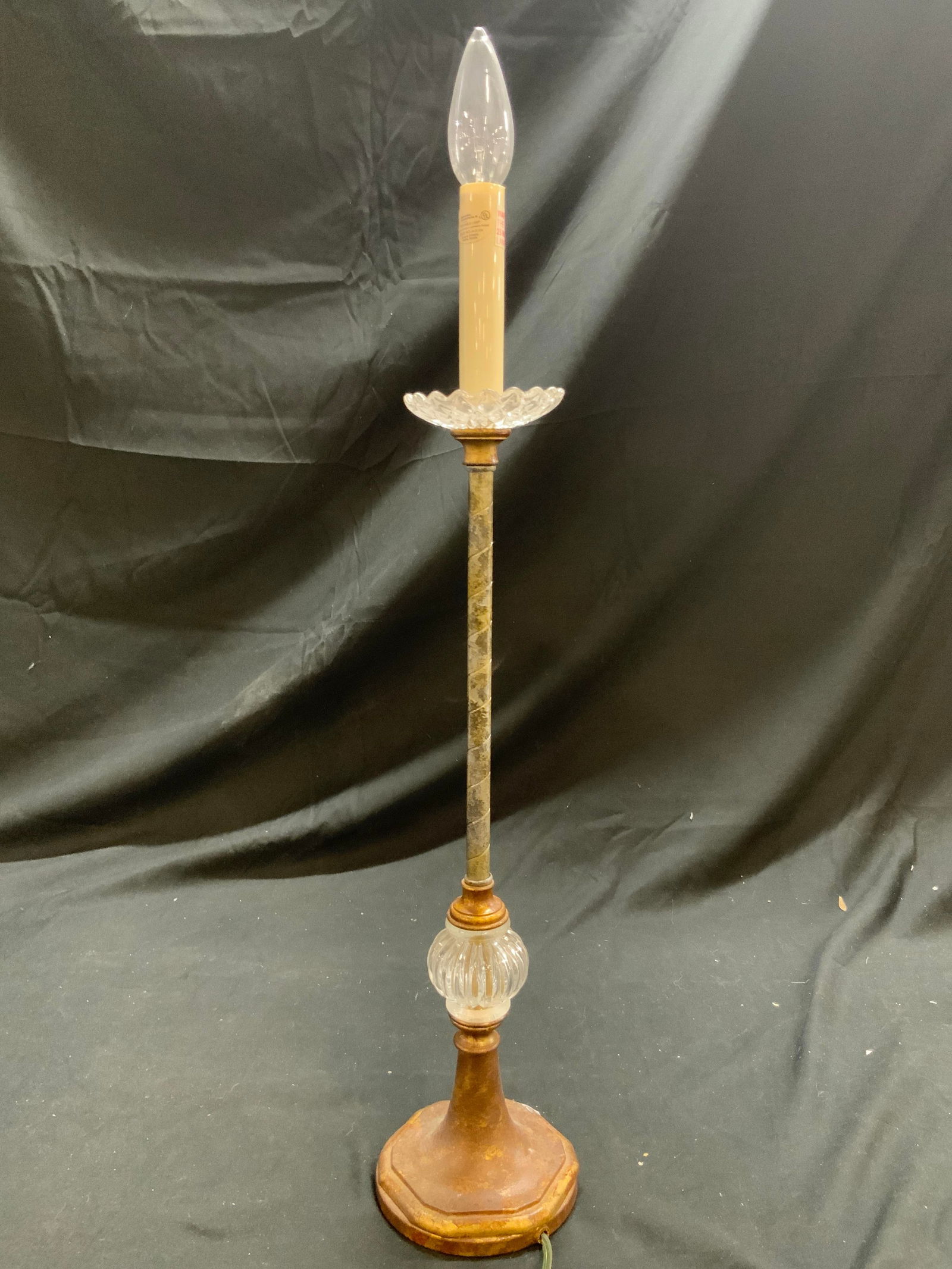 Pr Vtg Gilt Metal & Glass Candlestick Form Lamps (1 of 8)