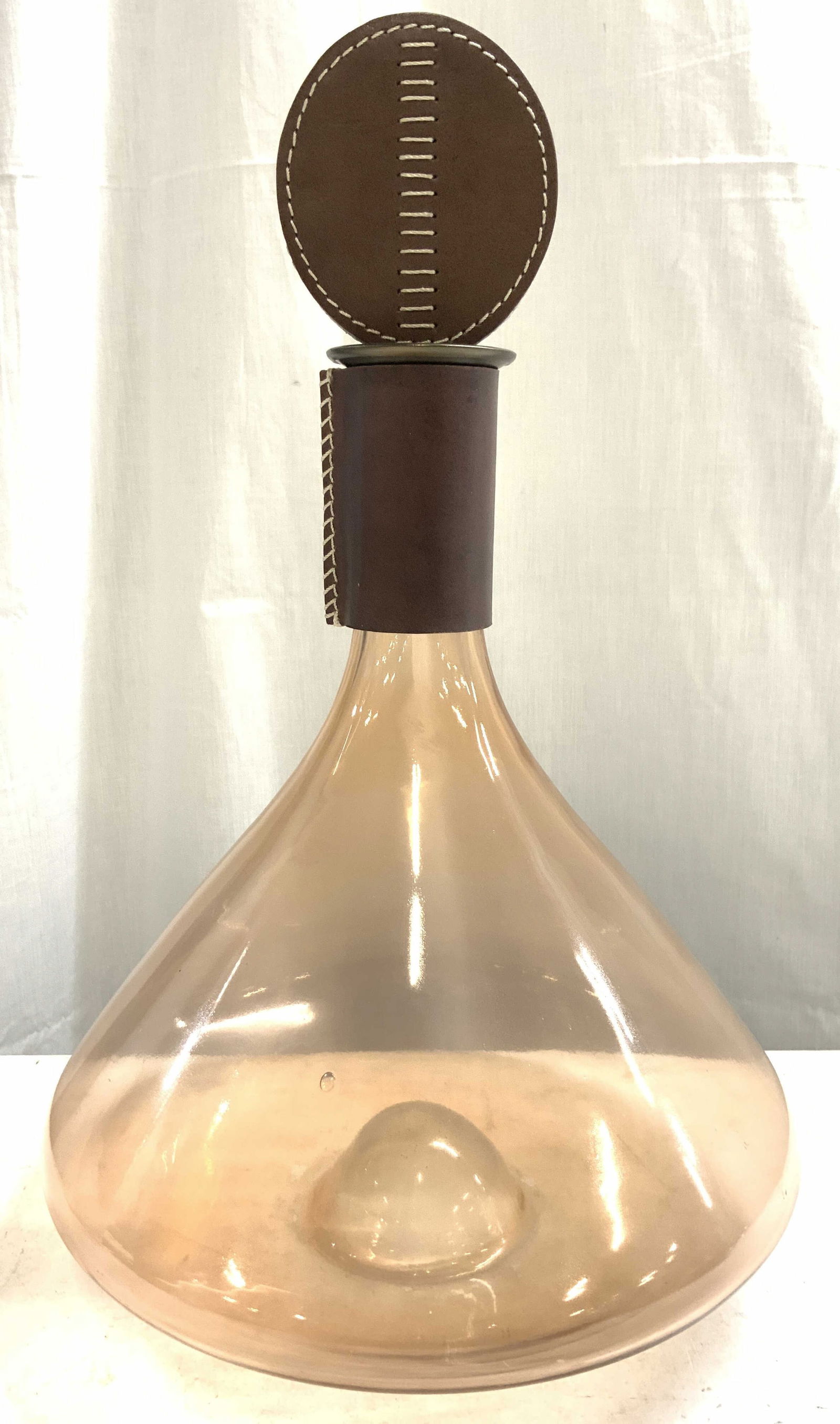 Hand Blown Decanter W Leather Stopper & Collar 15i (1 of 8)