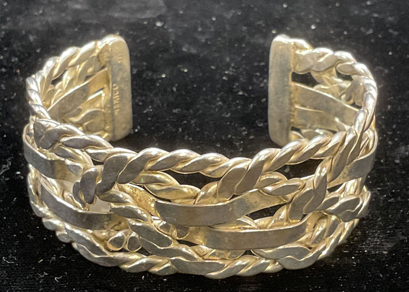Sterling Silver Wide Chain Cuff Bracelet, Mexico (1 of 6)