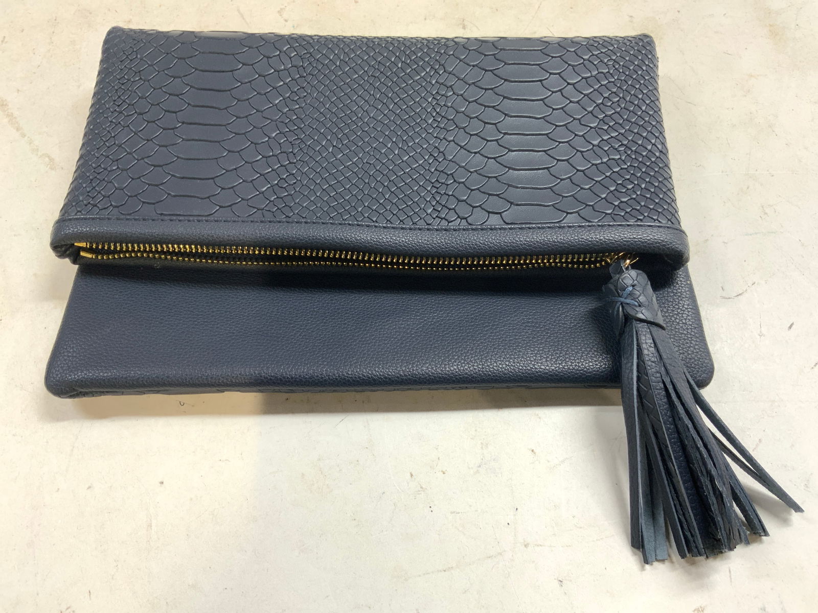 GiGi NY Rachel Fold Over Leather Clutch Navy (1 of 8)
