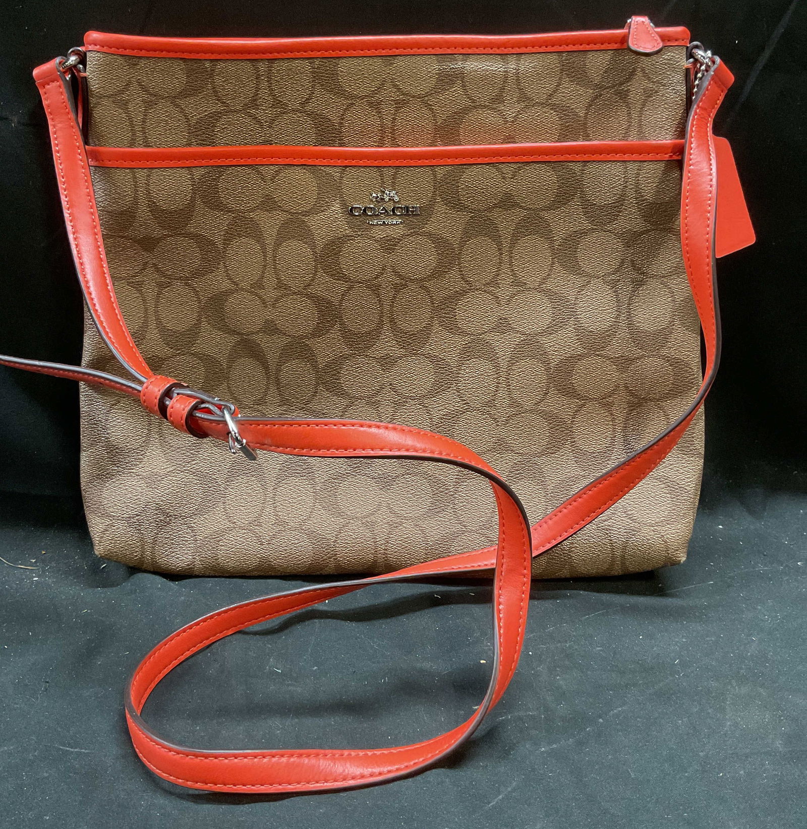 Coach Signature File Canvas Orange Handbag (1 of 8)