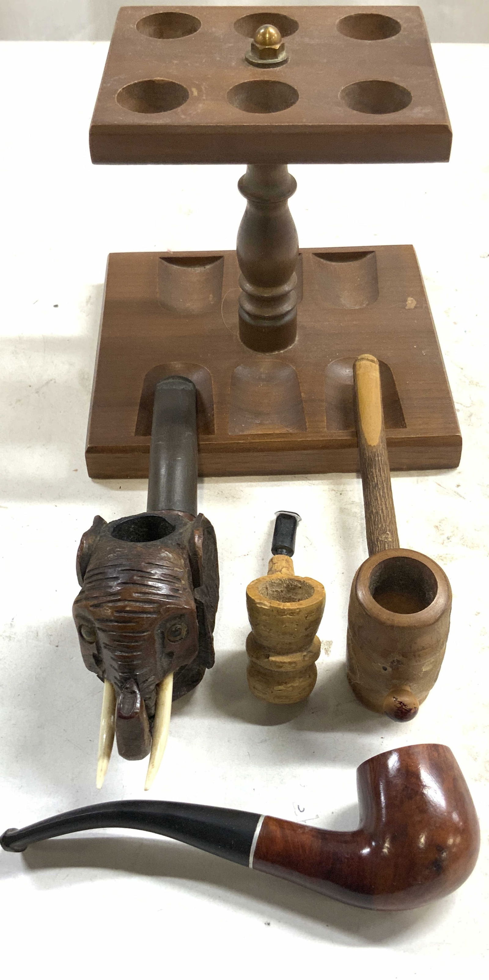 5 Crvd Wood Tobacco Pipes & Stand Forcaster Italy+ (1 of 8)