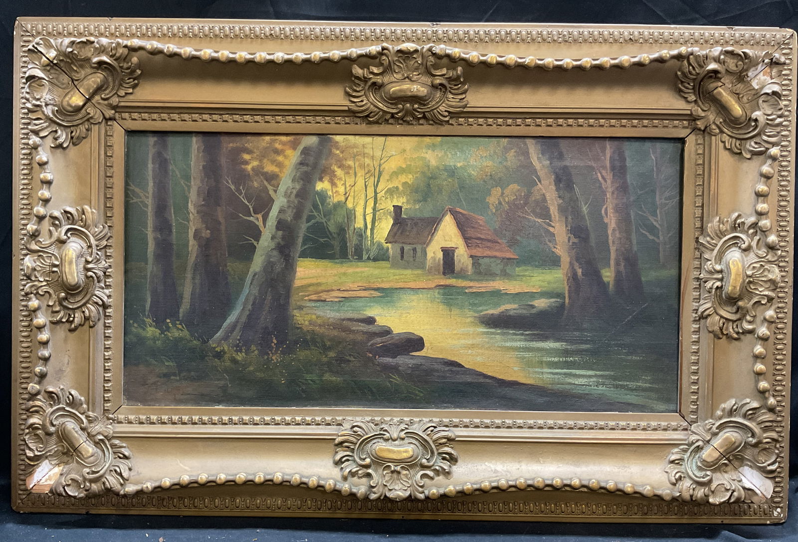 Framed Signed Antique Pastoral Oil Painting 33in (1 of 6)