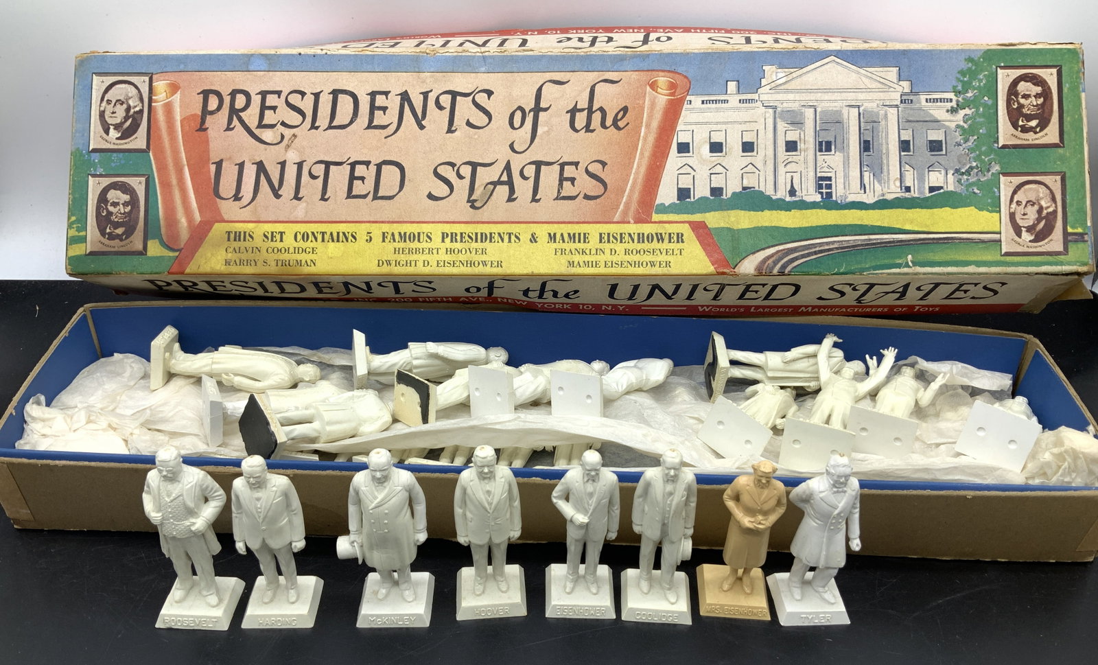 C.1950s LOUIX MARX 36 Presidents of the US Figures: C.1950s LOUIX MARX 36 Presidents of the US FiguresLot includes original box of Presidents of the United States. Manufactured by Marx & Co. WORLDS LARGEST MANUFACTURERS OF TOYS (Circa 1950s). Box reads