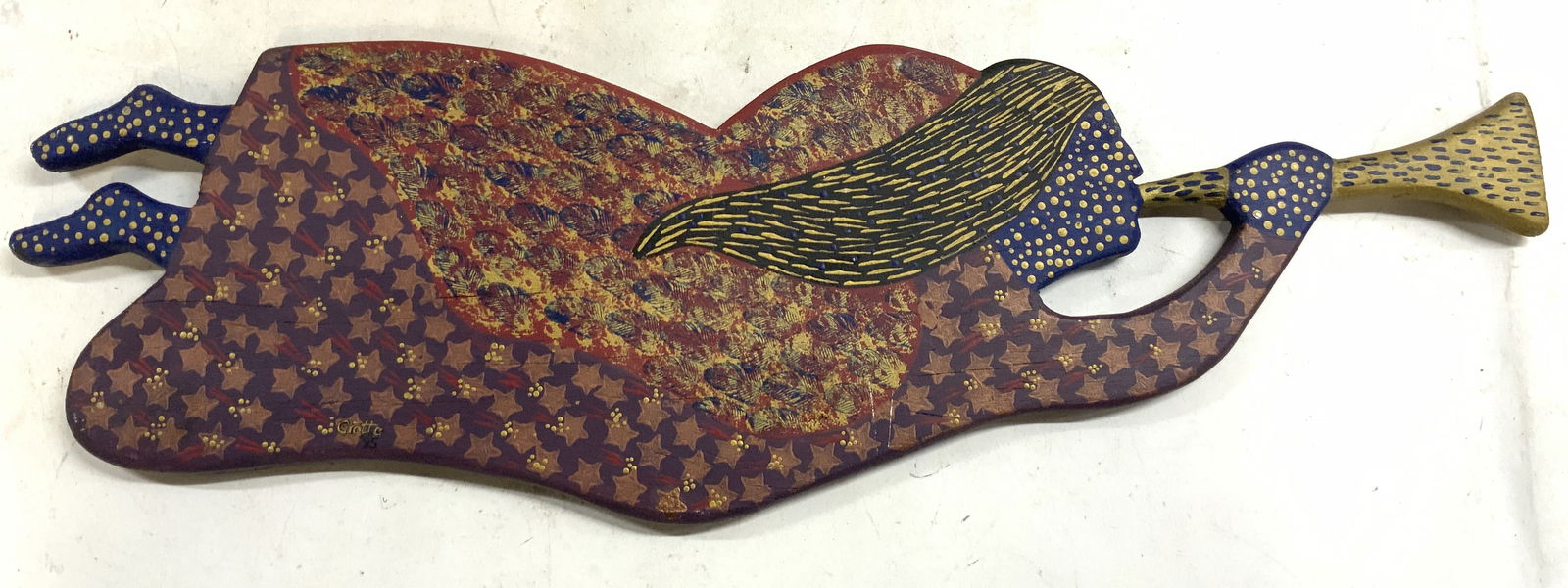 Sgnd MADELAINE GIOTTO H Crftd Wood Angel w Horn (1 of 8)