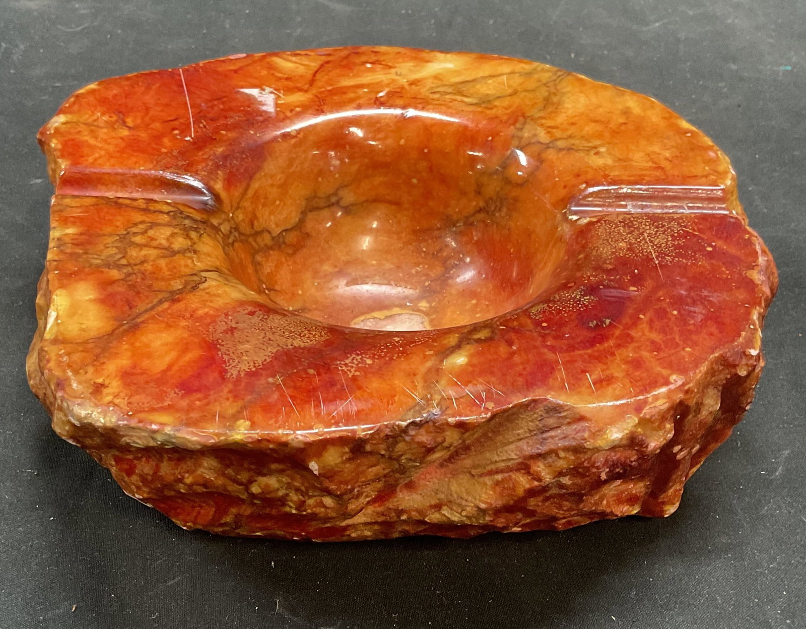 Vintage Red Orange Stone Ashtray Trinket Dish (1 of 6)