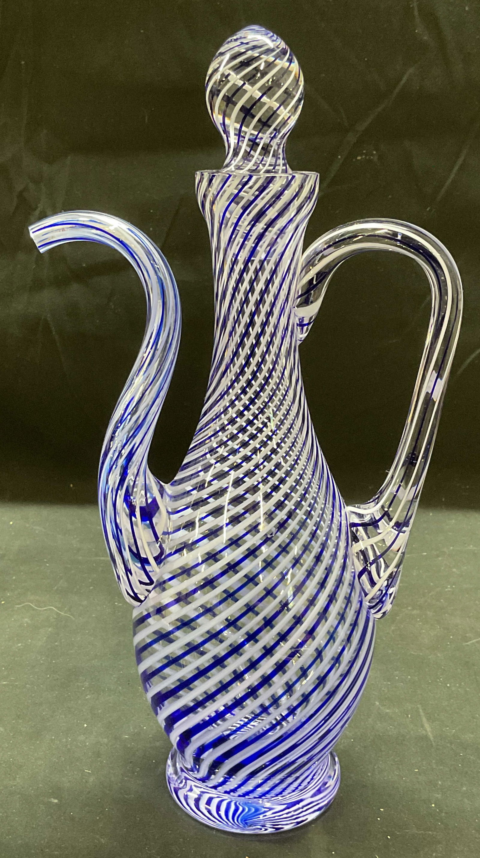 Pasabahce Blue & White Art Glass Pitcher (1 of 6)