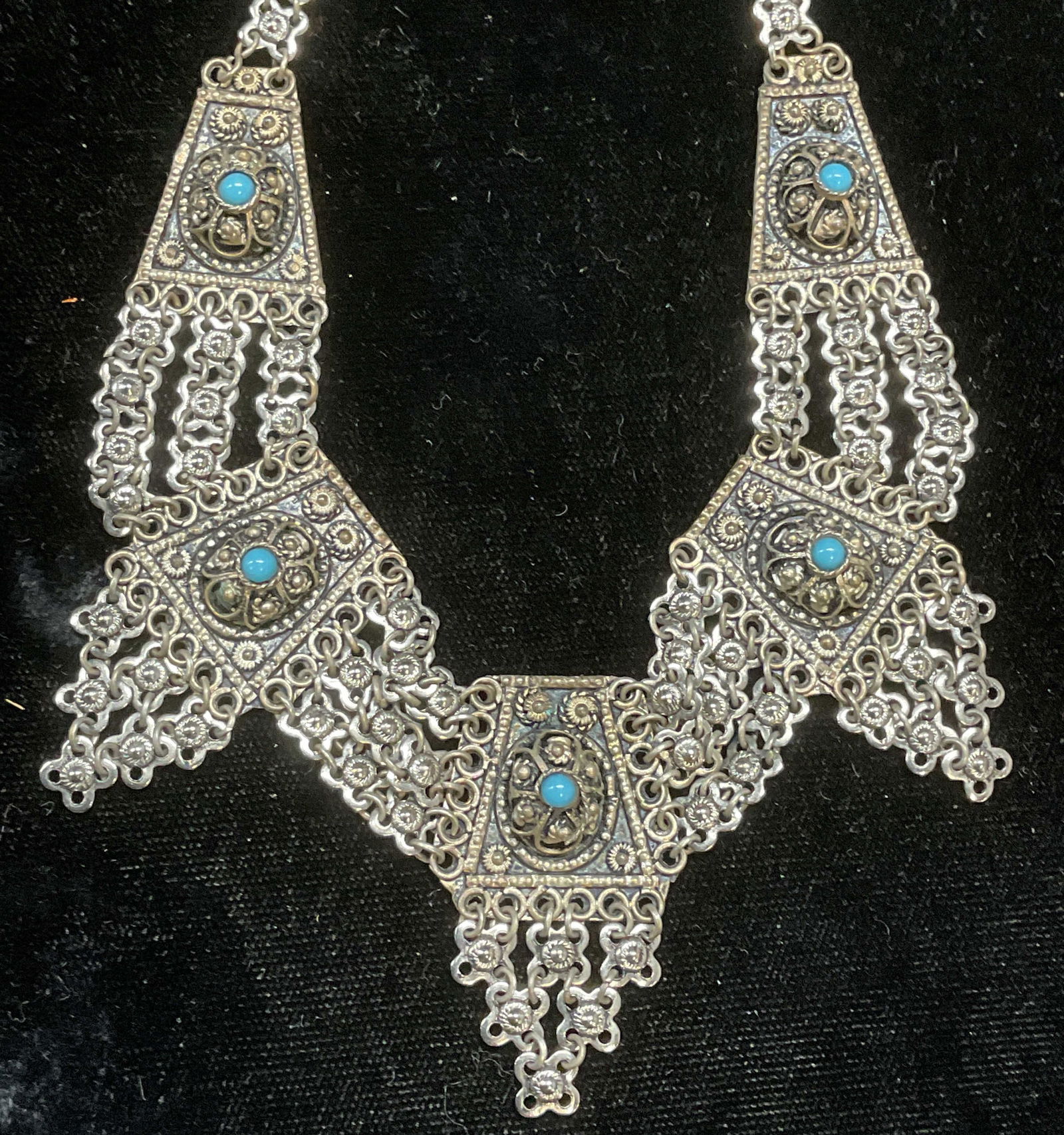 Signed Silver Tone Turquoise Cabochon Necklace (1 of 7)