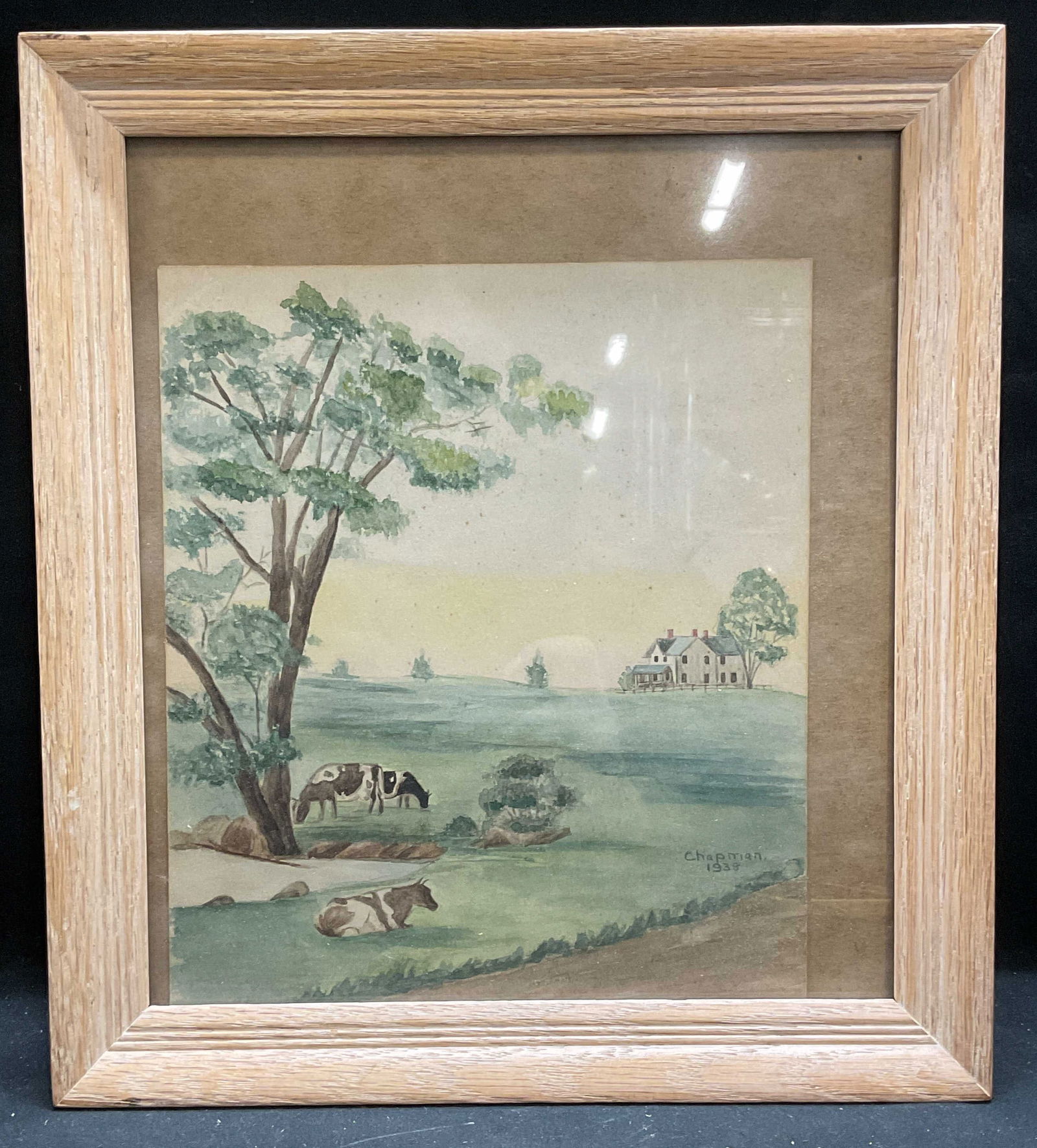 Sgn Chapman Pastoral Cows Watercolor Painting 1938 (1 of 6)