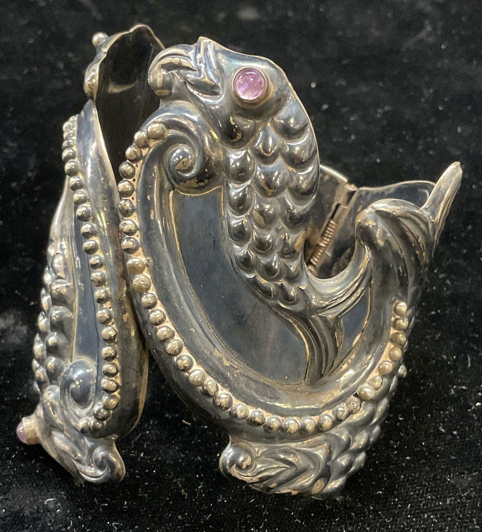 Signed Sterling Silver Amethyst Fish Cuff Mexico (1 of 6)