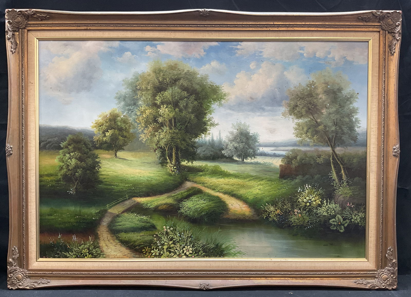 Framed Pastoral Landscape Scene Oil Painting 29.5i (1 of 6)