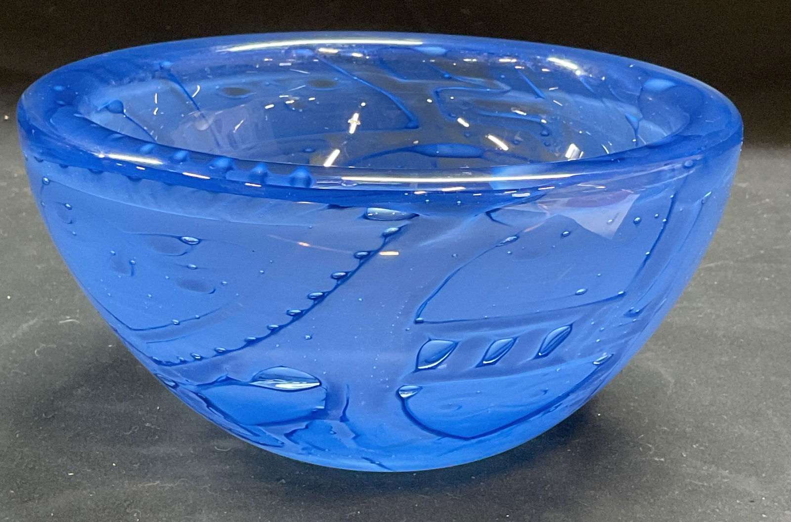 Signed Blue Art Glass Swirl Bowl (1 of 8)