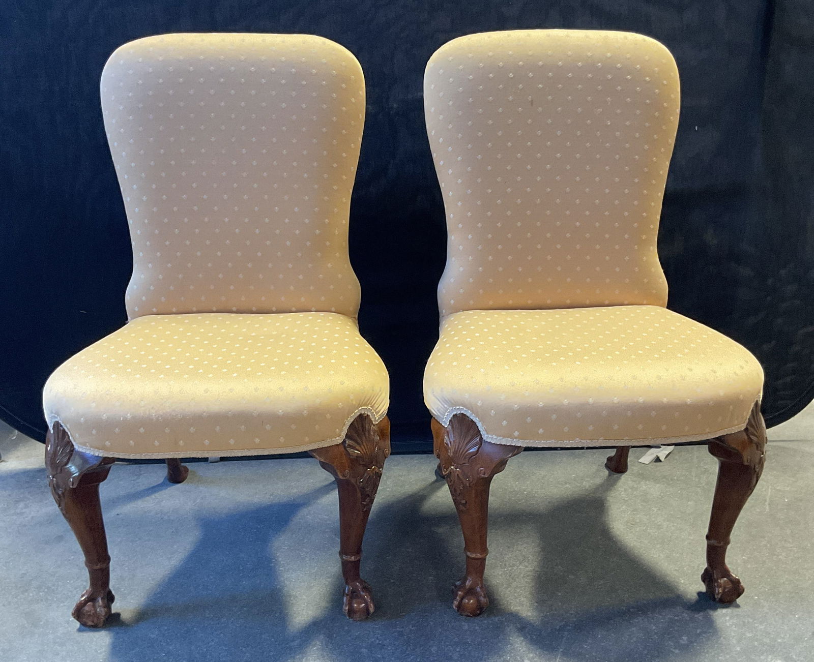 Pair Queen Anne Style Silk Upholstered Side Chairs (1 of 8)