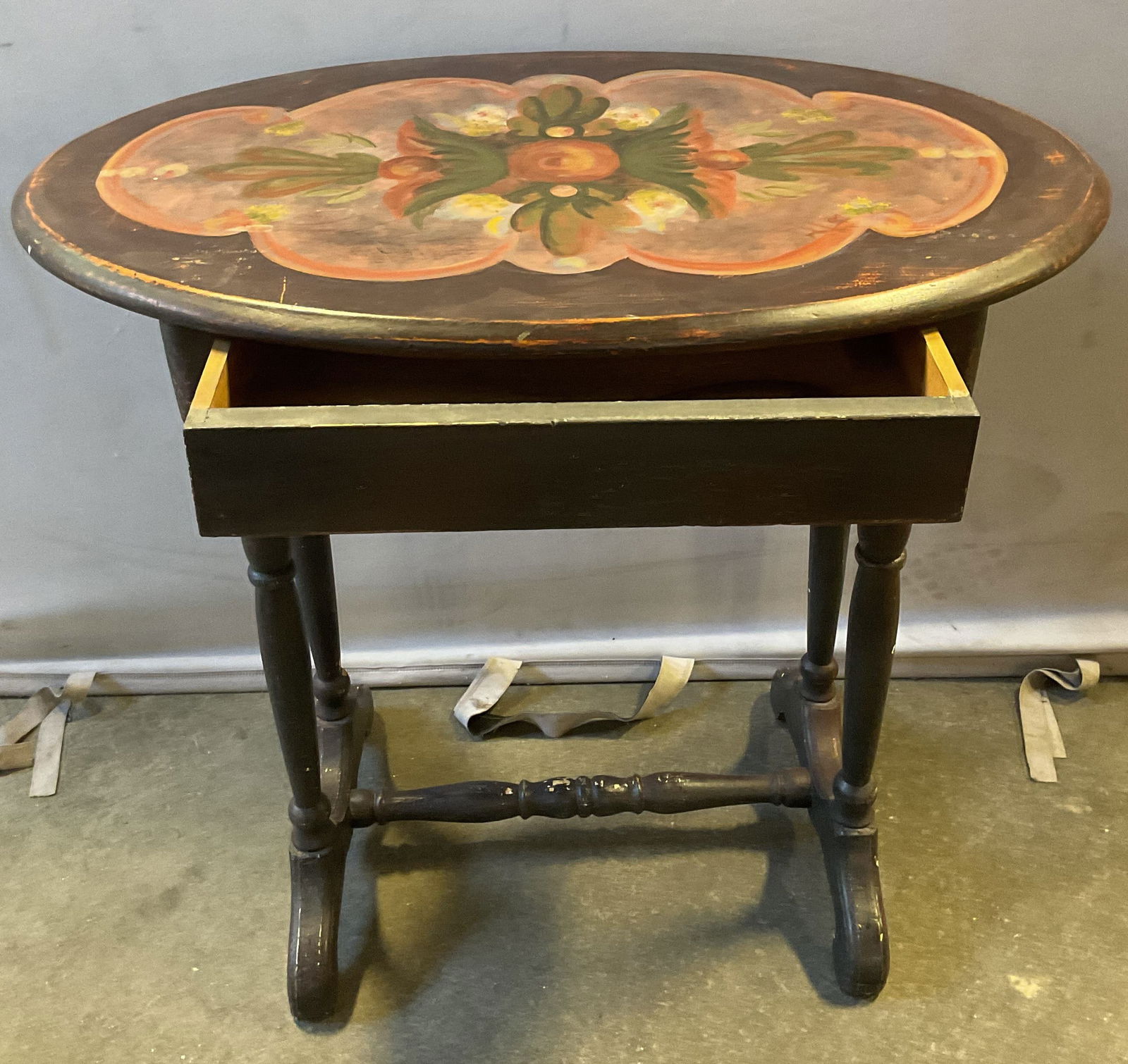 Antiqued Hand Painted Oval Drawer Side Table (1 of 6)