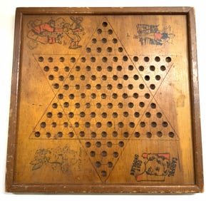 Vtg Hand Painted Wooden Chinese Checkerboard