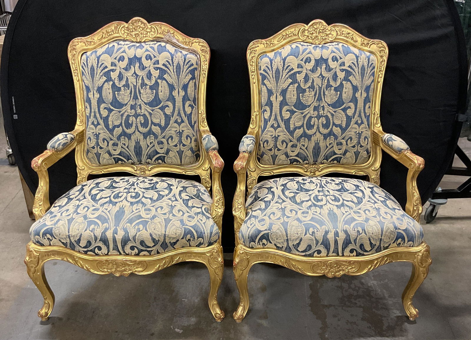 Pair Antique Fauteuil Gilt Upholstered Armchairs (1 of 12)