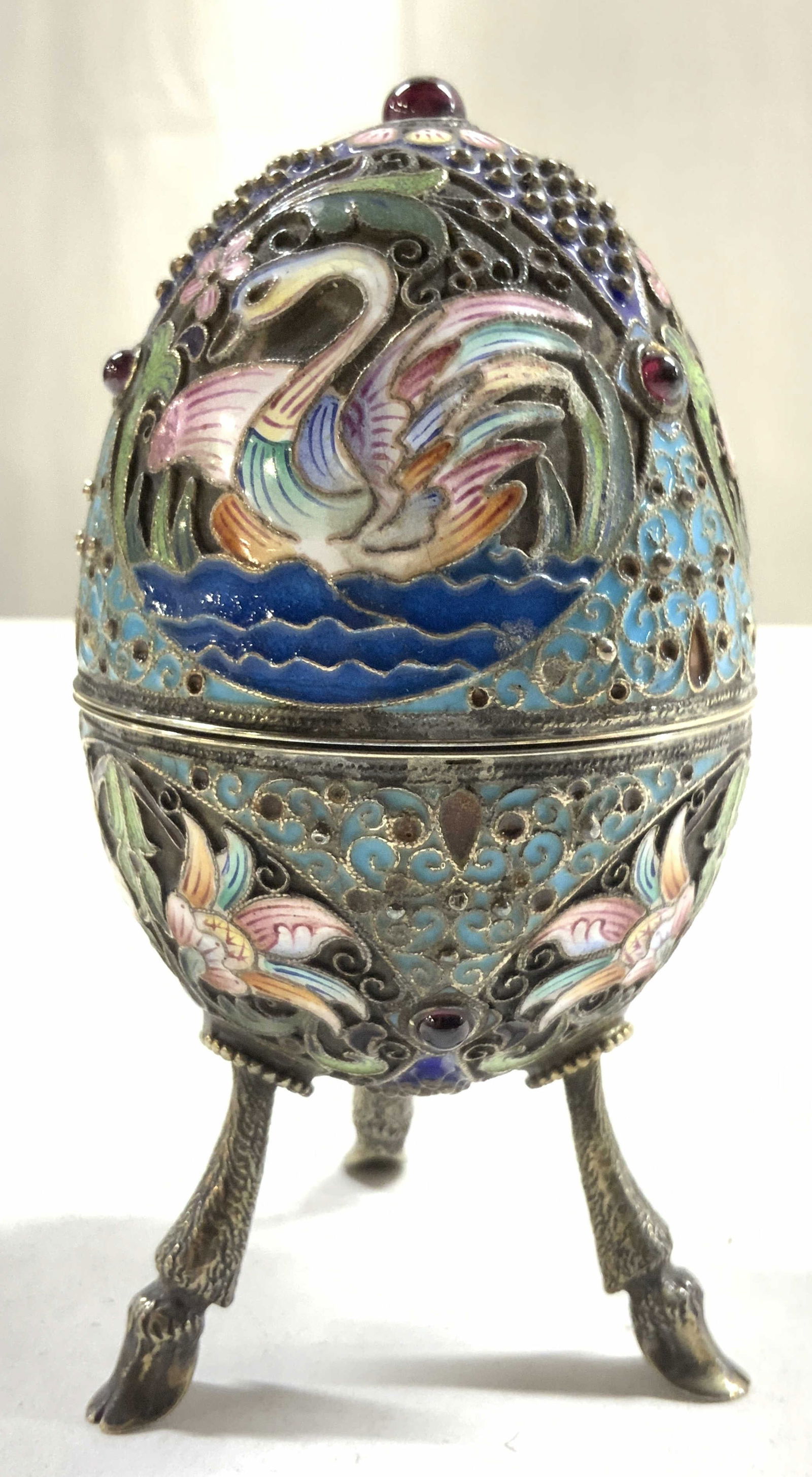 Atq Russian Gilt & Jeweled Enamel Egg W Feet (1 of 9)