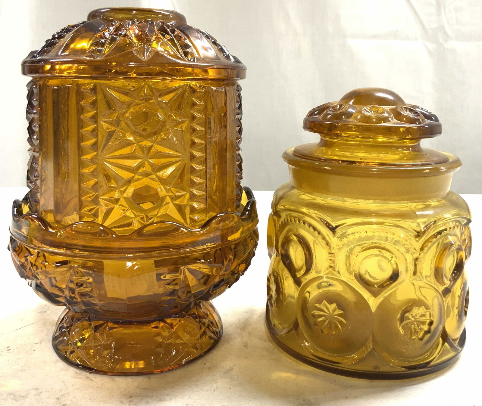 Lot 2 Amber Glass Jar & Candle Votive w Cover (1 of 9)