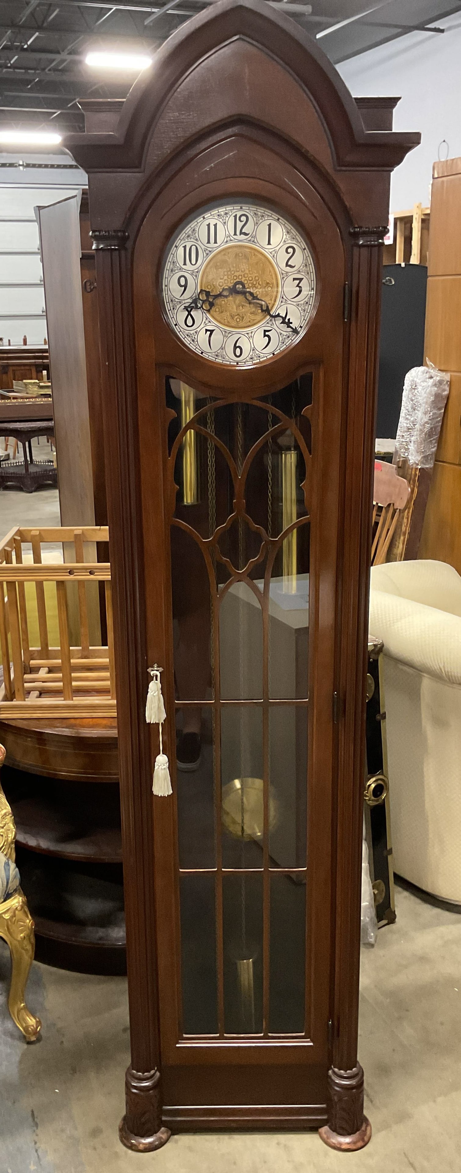 Vtg Hanson Gothic Mahogany Grandfather Clock USA (1 of 10)