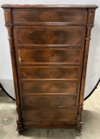 Antique Flame Mahogany Marble Top Dresser