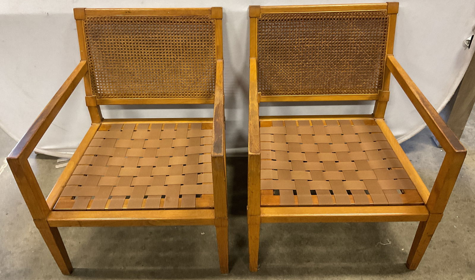 Pair Baker Furniture Wood Cane Back Armchairs (1 of 11)