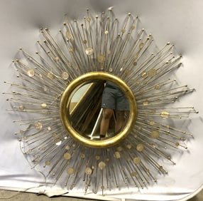 MCM Giltwood & Metal Beveled Sunburst Mirror 54in