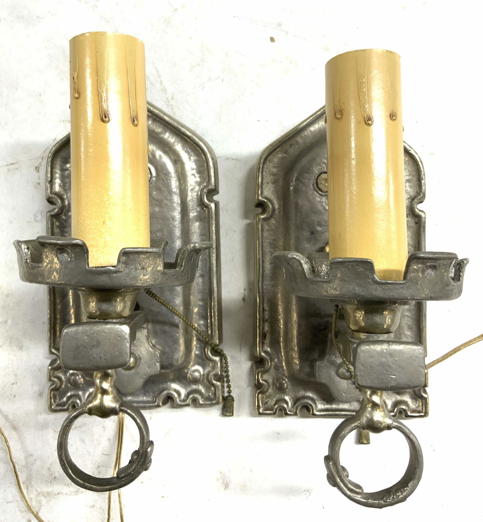 LION Pr Atq Art Deco Style Pewter Wall Sconces (1 of 8)