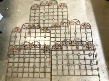 Set 5 Antq Iron Cemetery Fence Panels W Glass 26in