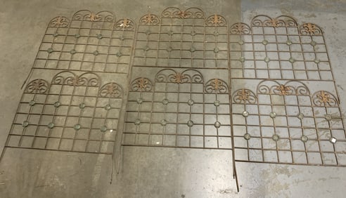 Set 6 Antq Iron Cemetery Fence Panels W Glass 26in