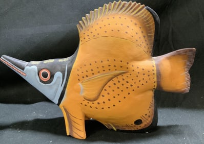 Wooden Hand Painted Longnose Butterflyfish Figural