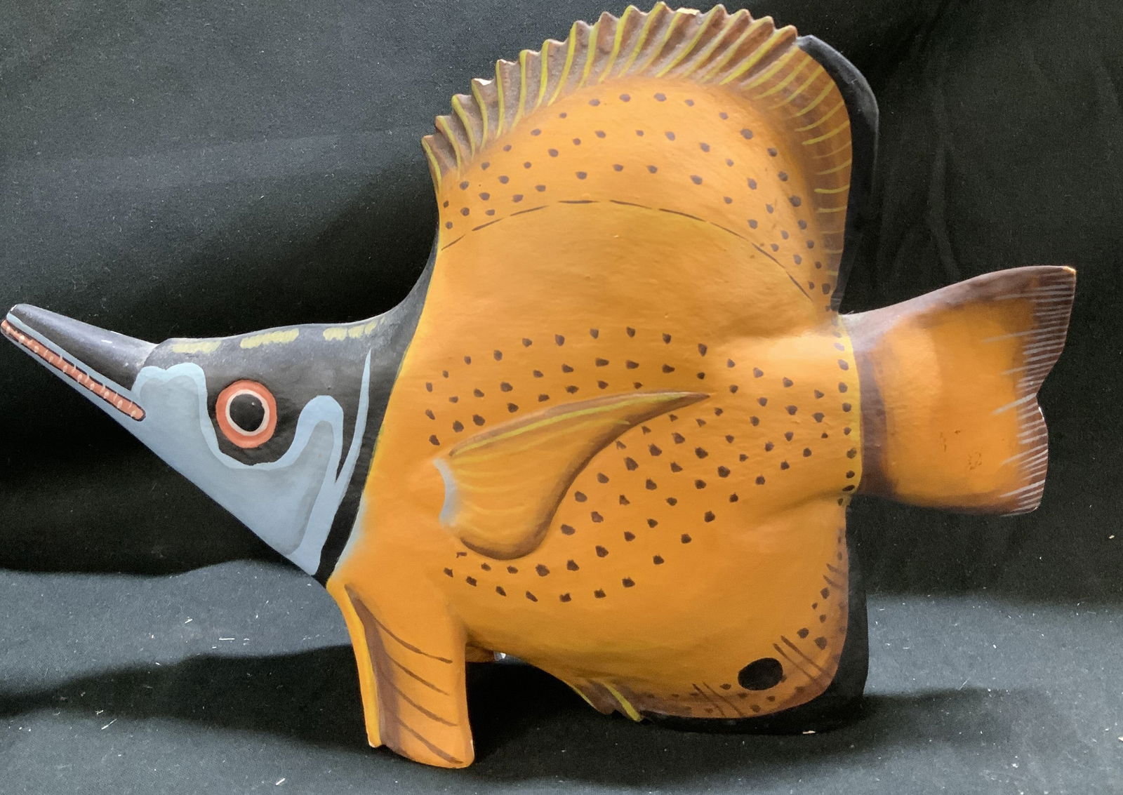 Wooden Hand Painted Longnose Butterflyfish Figural