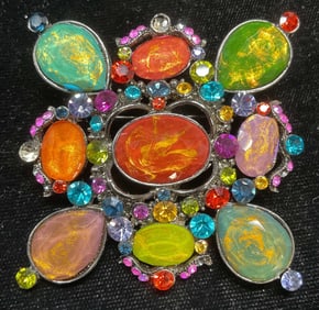 Vintage Silver Tone Multicolor Crystal Brooch
