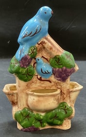 Vtg Ceramic Bird & Birdhouse Wall Pocket Planter