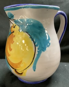 Vntg Hand Painted Lemon Motif Pitcher ITALY