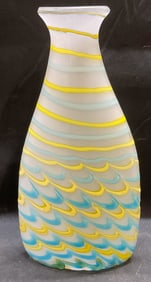 Frosted Art Glass Feather Pull Swirl Vase