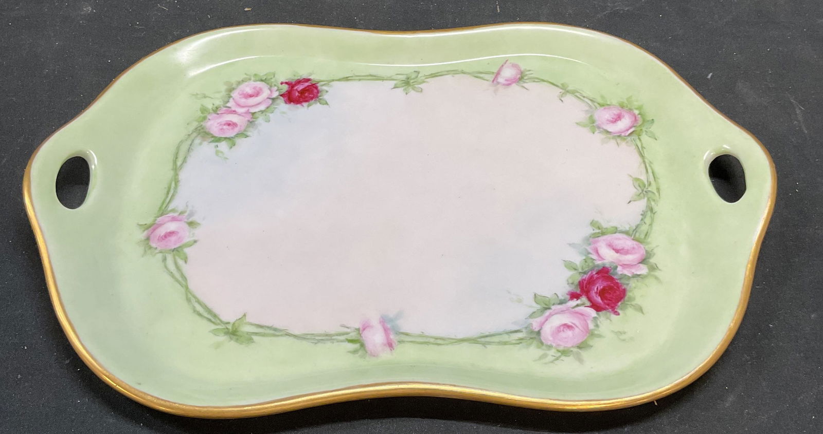Vtg Sgn Hand Painted Gilt Floral Porcelain Tray (1 of 6)