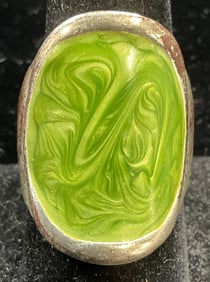 Vintage Green Enamel Statement Ring