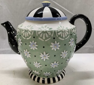 1998 Michel & Co. Striped & Daisy Motif Teapot