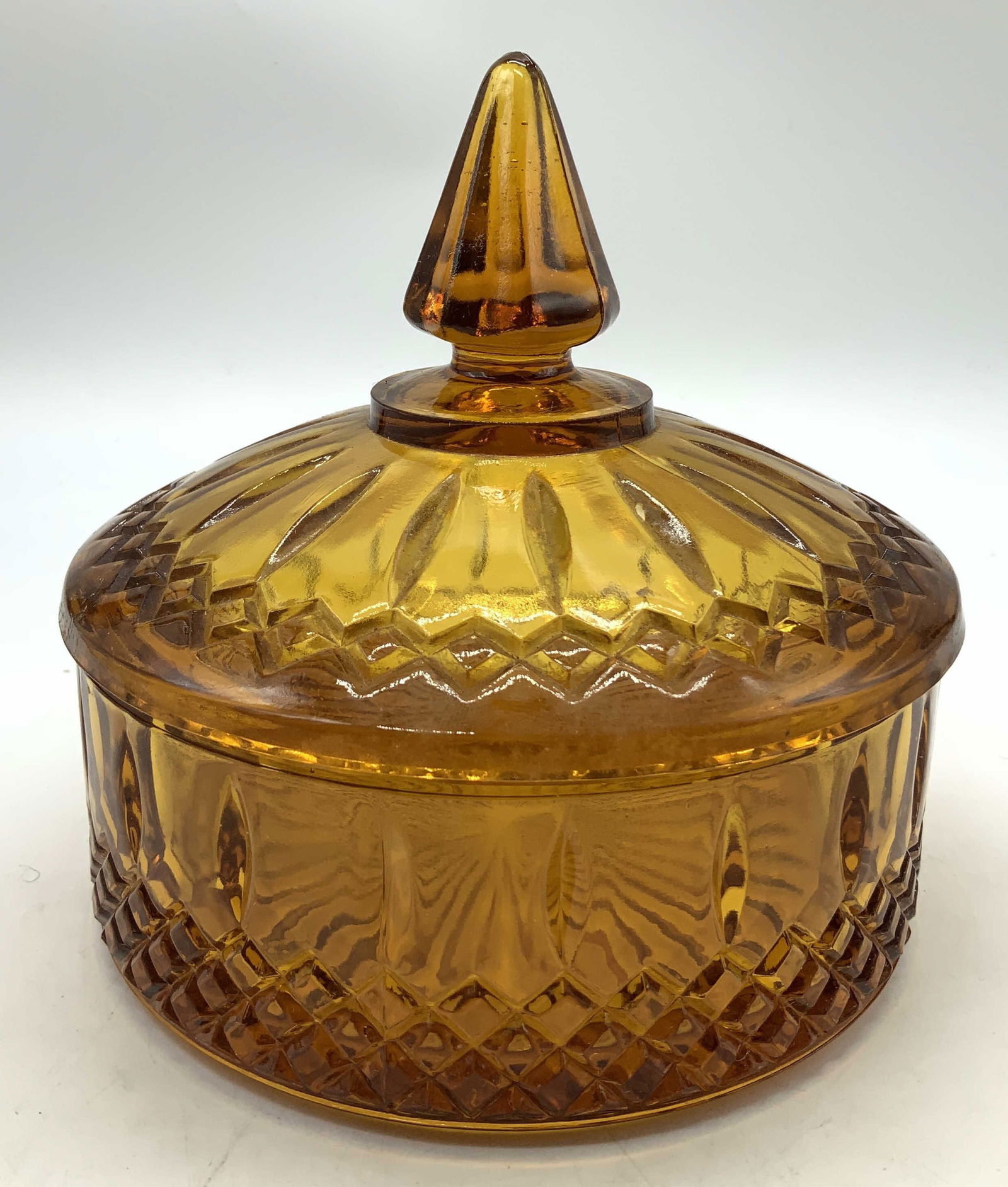 Vntg Princess Amber Glass Lidded Candy Dish (1 of 8)