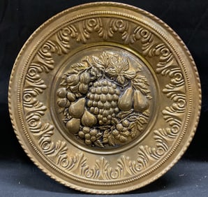Vintage Brass Relief Fruit Plaque, England