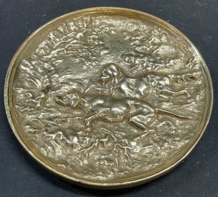 Heavy Cast Brass Hunting Dogs Trinket Dish