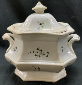 Antique Floral Ceramic Lidded Footed Tureen