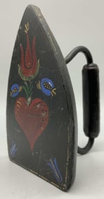 Antq Folk Art Hand Painted Sad Cast Iron