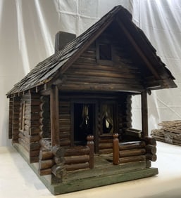 Vintage Wooden Dollhouse Log Cabin 34in L