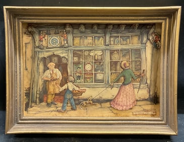 1968 Anton Pieck Cutout Toy Shop Relief Lithograph