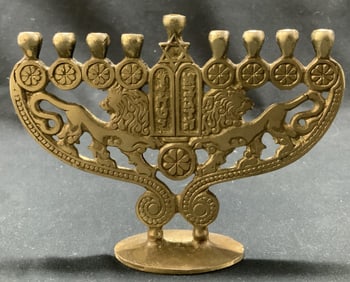 Vntg Brass Hanukkah Menorah Candelabrum