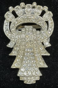 Art Deco Silver Tone Crystal Fur Clip