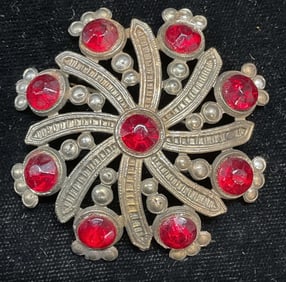 Vtg Apex Art Gold Tn Red Crystal Brooch