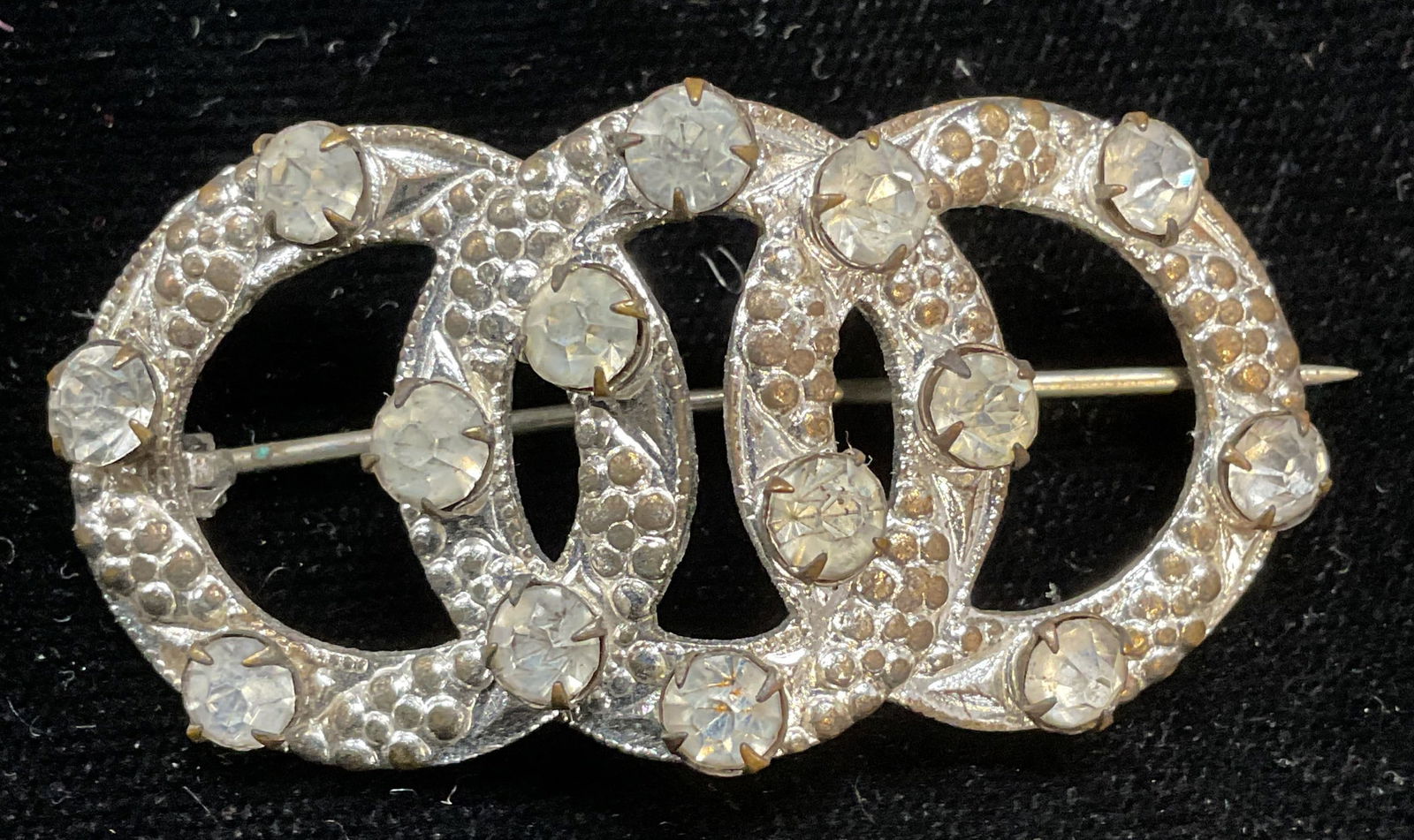 Antique Silver Tone Crystal Open Circle Brooch (1 of 6)